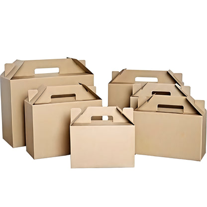 Multi Size Kraft Paper Corrugated Handle Boxes Recyclable Portable Carton Custom Logo For Fruit Snack Gift E-commerce Shipping Packaging
