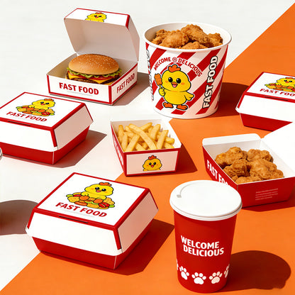 Custom Logo Takeaway Fast Food Packaging Box Food Grade Greaseproof Disposable Kraft Paper Container Multi-Size For Burger Fried Chicken Salad Catering Delivery