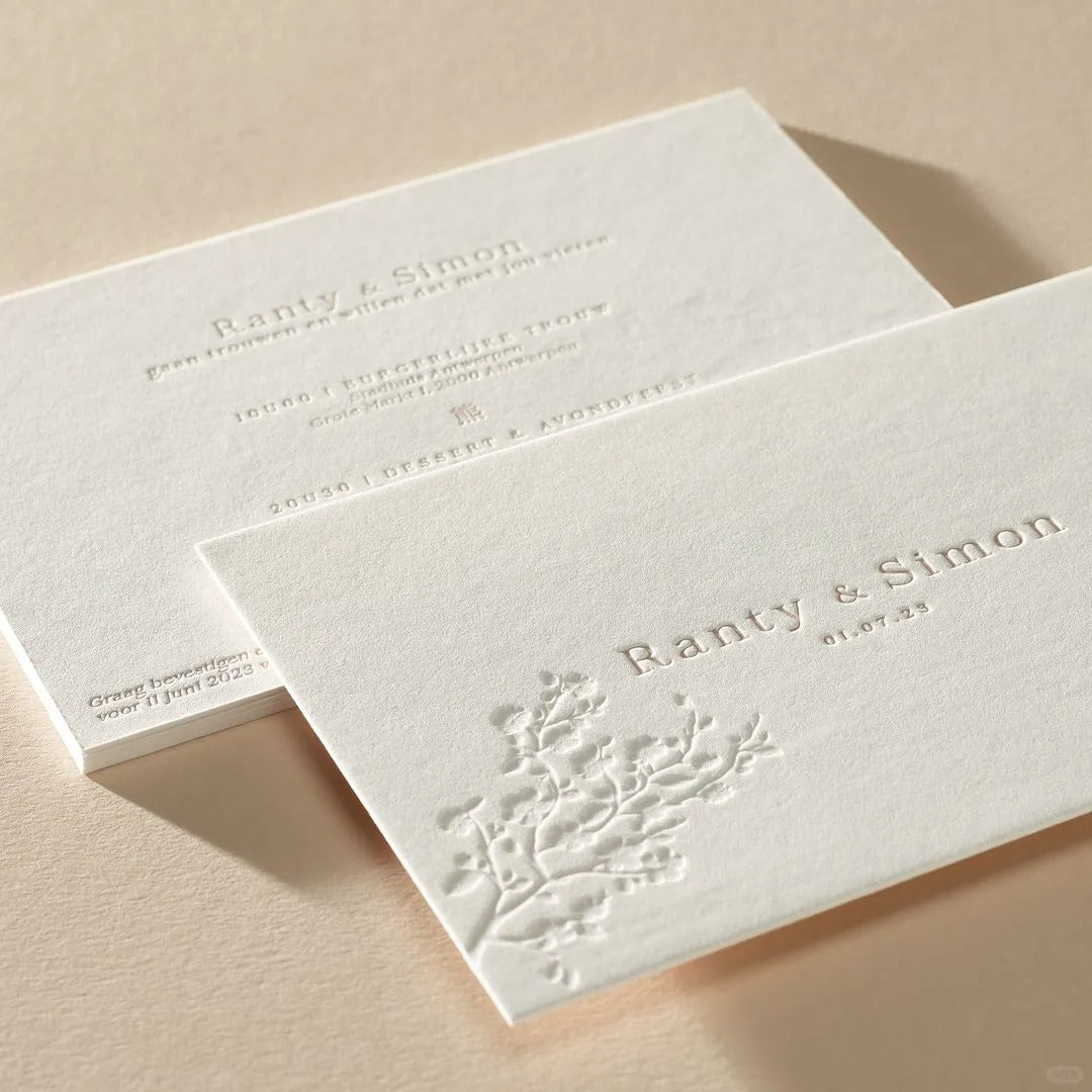 Wholesale Luxury Gold Foil Letterpress Greeting Card Printing Custom Logo Embossed Thick Textured Paper Wedding Thank You Invitation Card With Envelope Printing Service