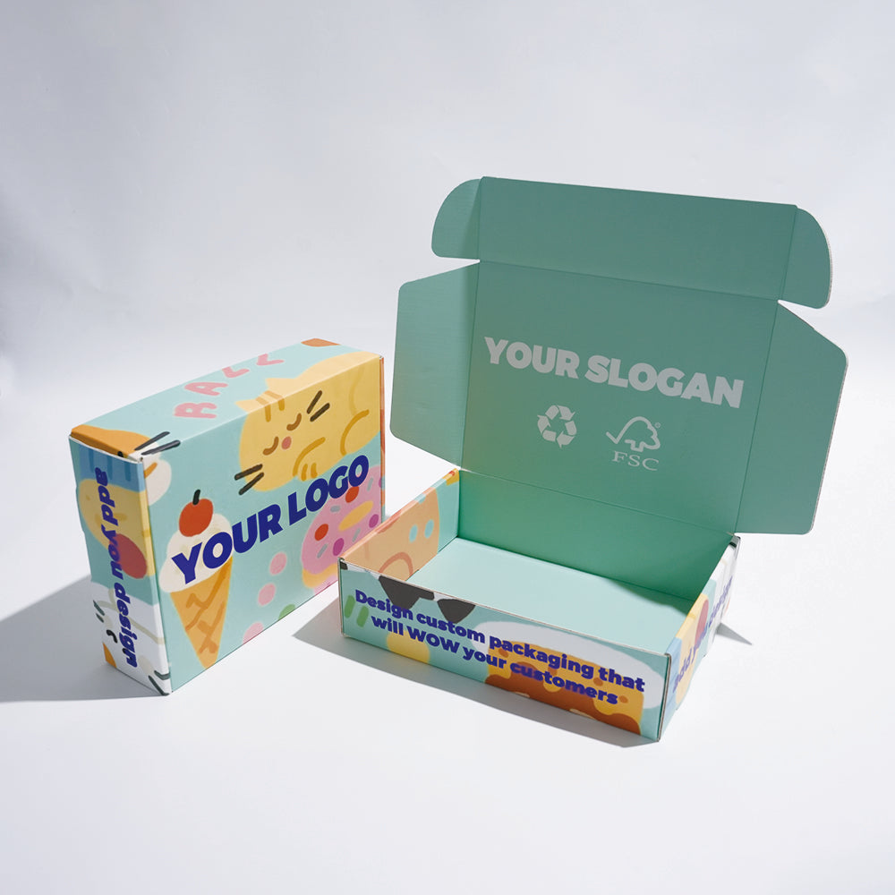 Eco Friendly Customized Corrugated Mailer Paper Box Full CMYK Logo Print Recyclable Foldable E-commerce Shipping Box Apparel Cosmetic Gift Packaging OEM Wholesale