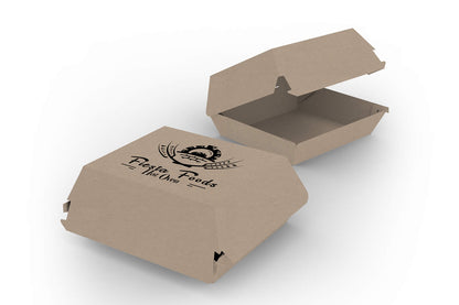 Orange Custom Embossed Long Clamshell Open Top Box Food Grade Greaseproof Disposable Paper Burger Takeaway Container Custom Logo For Fast Food Restaurant