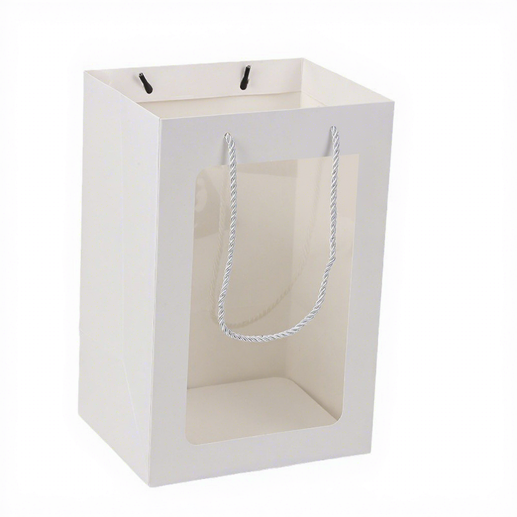 Clear Window Square Paper Tote Bag Eco Recyclable Custom Logo For Flower Gift Cake Toy Retail Packaging Pack