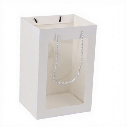 Clear Window Square Paper Tote Bag Eco Recyclable Custom Logo For Flower Gift Cake Toy Retail Packaging Pack