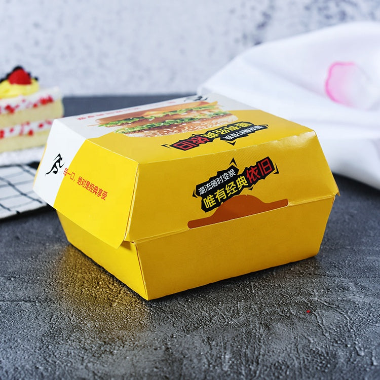 ZJPACK Custom Printed Hamburger Paper Box Food Grade Greaseproof Disposable Clamshell Takeout Carton Custom Logo For Fast Food Restaurant Burger Delivery