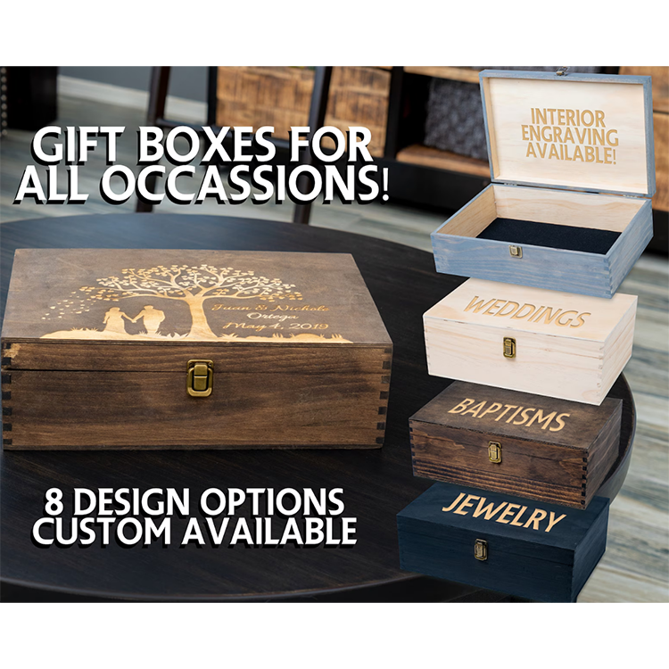 Customize A Variety Of Colors Wooden Gift Box Custom Logo Eco Pine Walnut Wood For Jewelry Tea Wine Holiday Storage Pack