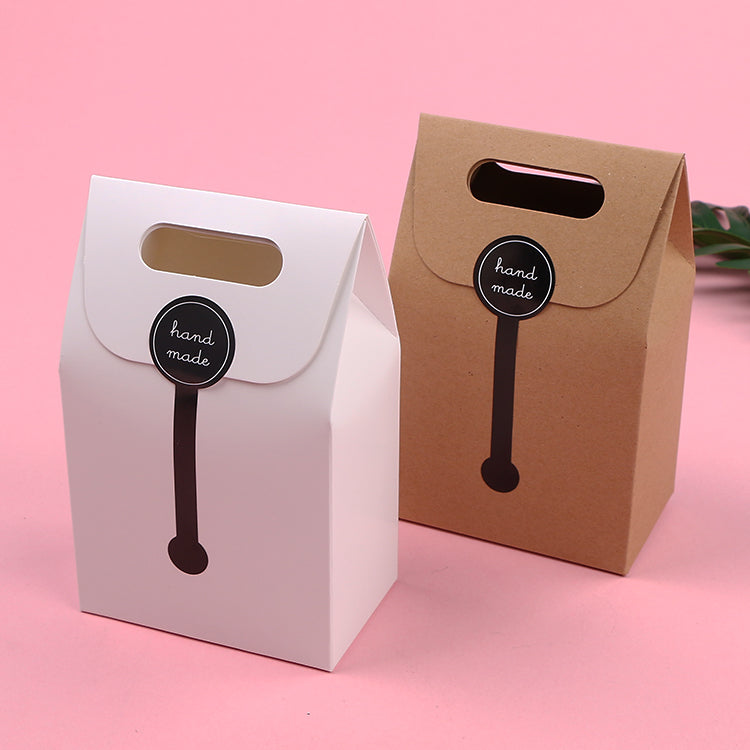 Portable Kraft Paper Bag For Biscuit Food Grade Greaseproof Recyclable Custom Logo Bakery Snack Gift Pack