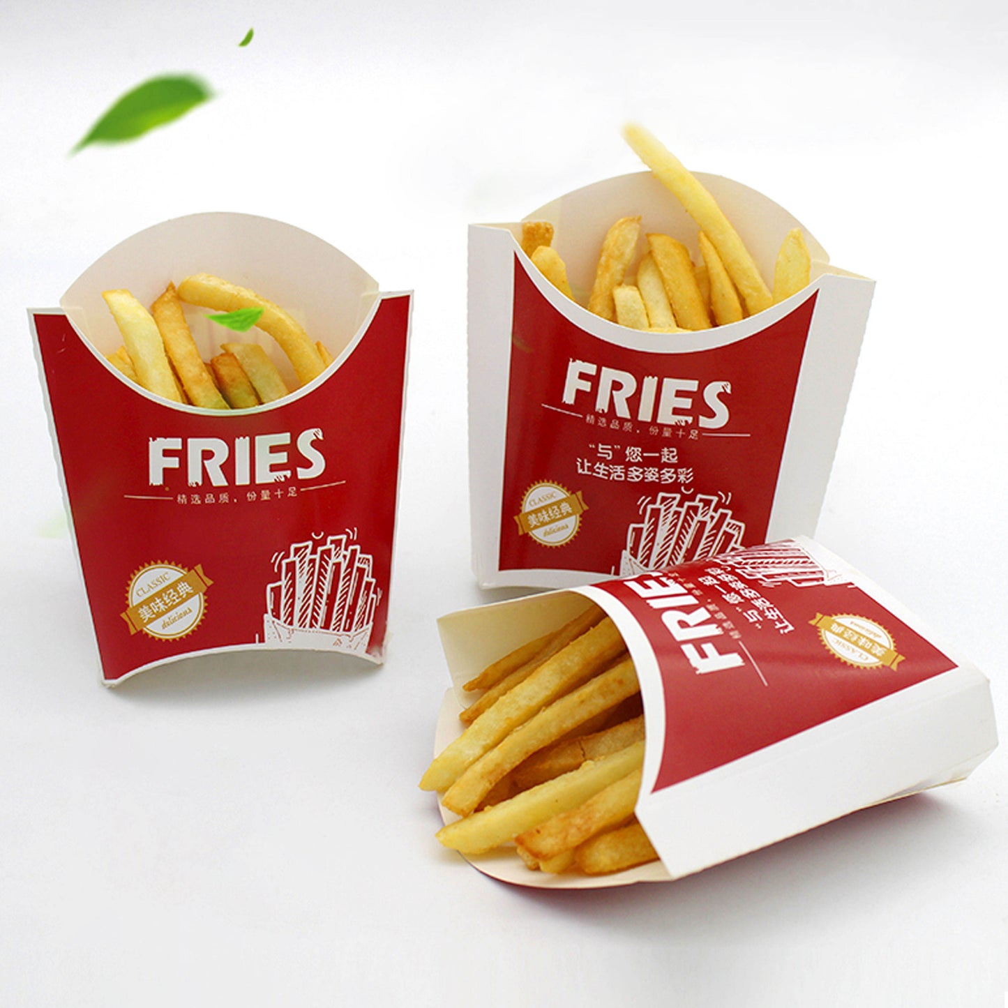 Custom Logo Restaurant Grade French Fries Paper Box Food Grade Greaseproof Recyclable Disposable Cone Takeout Container For Fast Food Snack Catering