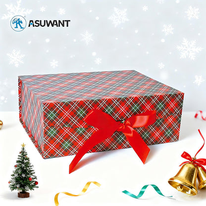 Fancy Foldable Recyclable Rigid Magnetic Christmas Gift Box Custom Xmas Logo Print Satin Ribbon Packaging For Candy Chocolate Cosmetic Jewelry Holiday OEM Wholesale