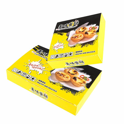 Custom Egg Tart Paper Box Food Grade Greaseproof Recyclable Foldable Bakery Takeout Packaging Box With Clear Window Custom Logo For 2/4/6 Pcs Portuguese Pastry Dessert