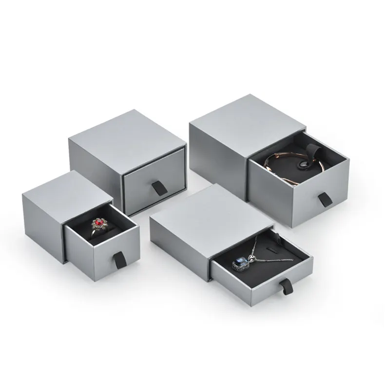 Custom Logo Luxury Rigid Cardboard Jewelry Drawer Box Hot Foil Stamping Velvet Insert For Ring Stud Hoop Earring Slide Out Gift Packaging Box Wholesale OEM ODM