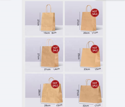 Plain Paper Shopping Packaging Bags With Handles Eco Recyclable Custom Logo For Retail Gift Grocery Pack