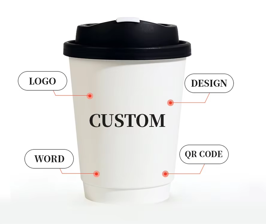 Custom Logo Biodegradable Double Wall Disposable Paper Cups Food Grade PLA Compostable Insulated Anti-Scald Coffee Takeaway Cups With CPLA Lids OEM Wholesale