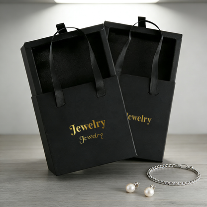 Custom Logo Paper Drawer Jewelry Set Box Luxury Rigid Cardboard Gift Packaging Box With Velvet Insert Hot Foil Stamping Jewelry Packaging Wholesale Printing Service