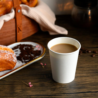 8oz White Disposable Coffee Paper Cup Food Grade Custom Logo For Cafe Tea Takeaway Hot Drink Pack
