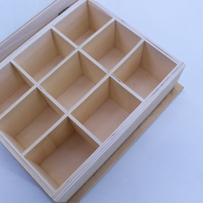 Wholesale Custom 9 Compartment Wooden Organizer Custom Logo Eco Paulownia Pine Wood For Tea Jewelry Spice Craft Storage Gift Box