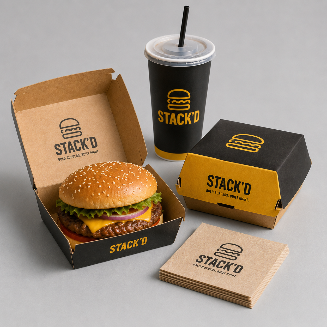 Eco-Friendly Disposable Burger & French Fries Paper Box Custom Logo Greaseproof Recyclable Kraft Takeout Packaging For Fast Food Combo Meals Fried Chicken Snack