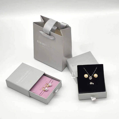 Custom Different Sizes Rigid Paperboard Jewelry Drawer Box Custom Logo Hot Foil Velvet Insert Ring Earring Necklace Bracelet Multi-Size Jewelry Gift Packaging Wholesale OEM ODM