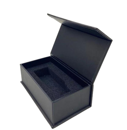 Wholesale Custom Logo Printed Luxury Matte Black Magnetic Flip Rigid Gift Box Flat Pack Black Velvet EVA Lined Cosmetic Jewelry Electronic Apparel Packaging Custom Size Contact Us For Black Brand Packaging Solutions