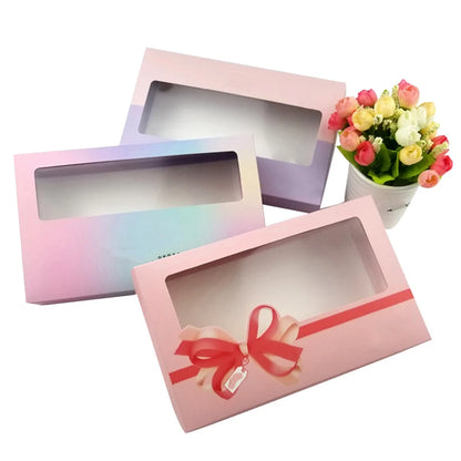 Wholesale Small Holographic Paper Boxes Custom logo Socks Packaging Box Recycling Underwear Packing Box with Window