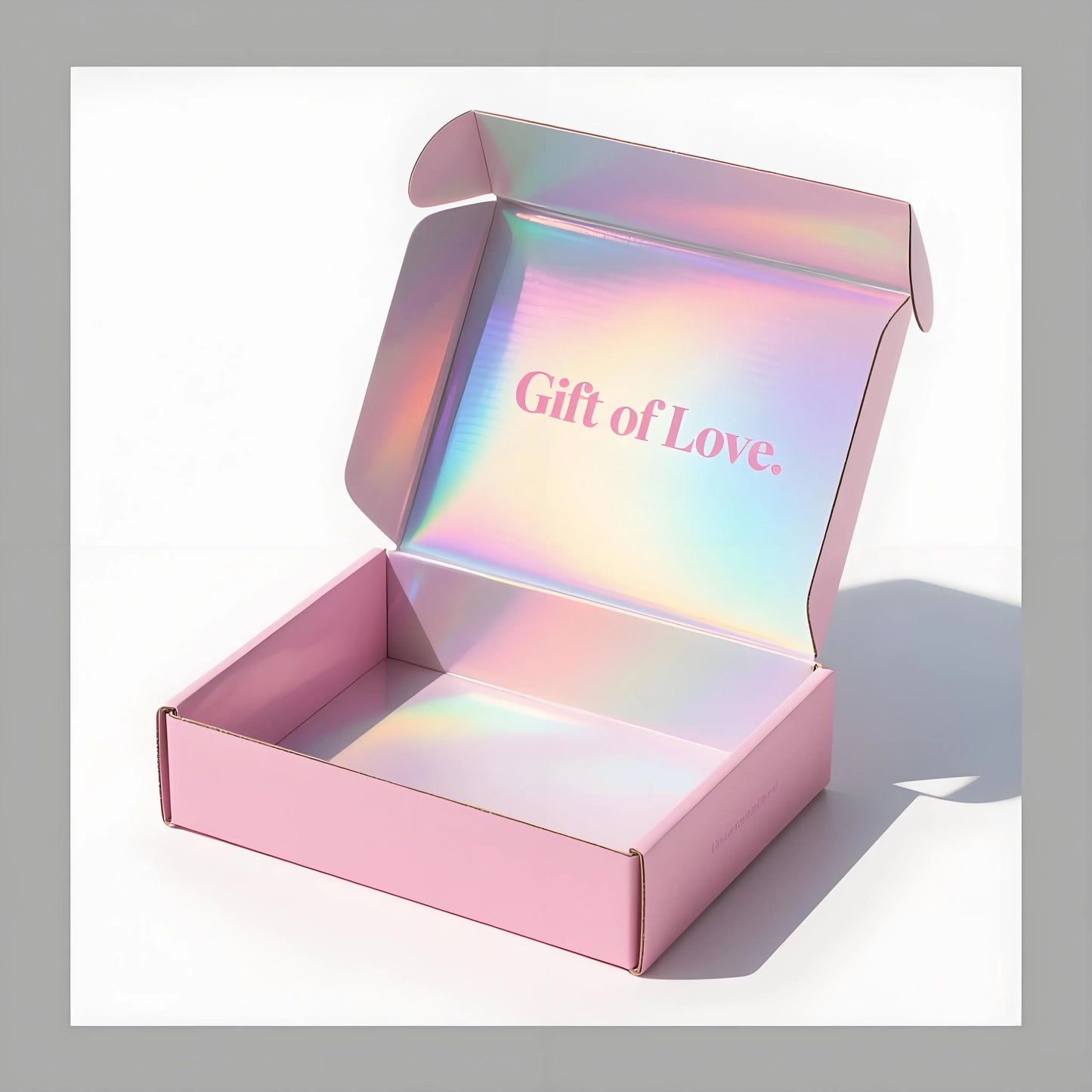Custom Package Design Pink Holographic Mailer Box White Cardboard Laser Shipping Box for Cosmetic Gift FSC BSCI Certified Luxury