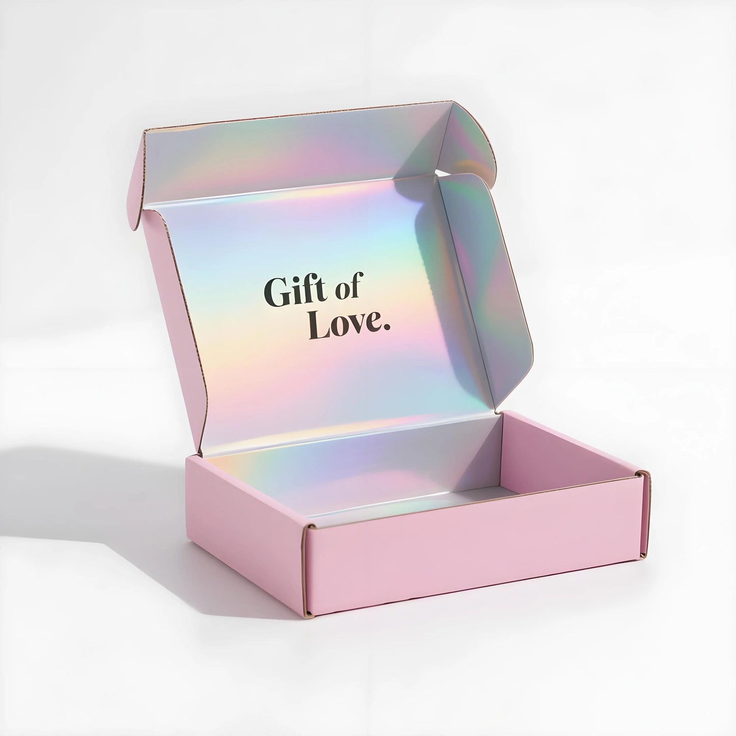 Custom Package Design Pink Holographic Mailer Box White Cardboard Laser Shipping Box for Cosmetic Gift FSC BSCI Certified Luxury
