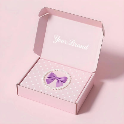 Patterned Character Patterned Colored Gift Box with Pink Bow Patterned Character Patterned Colored Pink Bow Gift Box