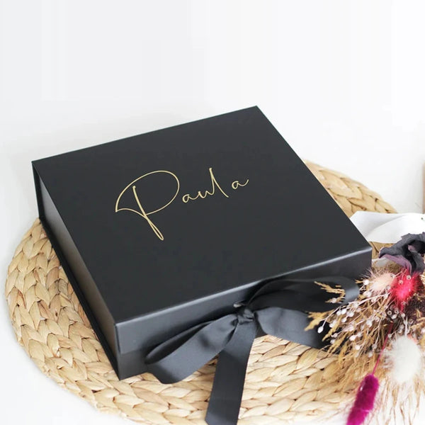 Customised Large Black Paper Rigid Cardboard Folding Magnetic Gift Boxes Packaging with Ribbon Wholesale ISO9001