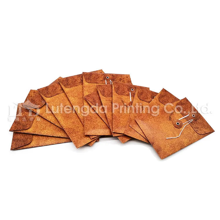 Custom Printing Packaging Brown Kraft Paper Envelope with Button and String
