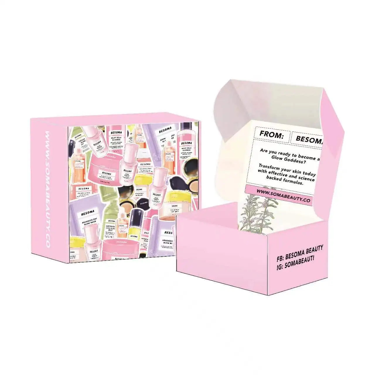 Luxury Pink Cardboard Kraft Corrug Shipping Cosmetic Packaging Mailer Gift Boxes Custom logo Manufacture