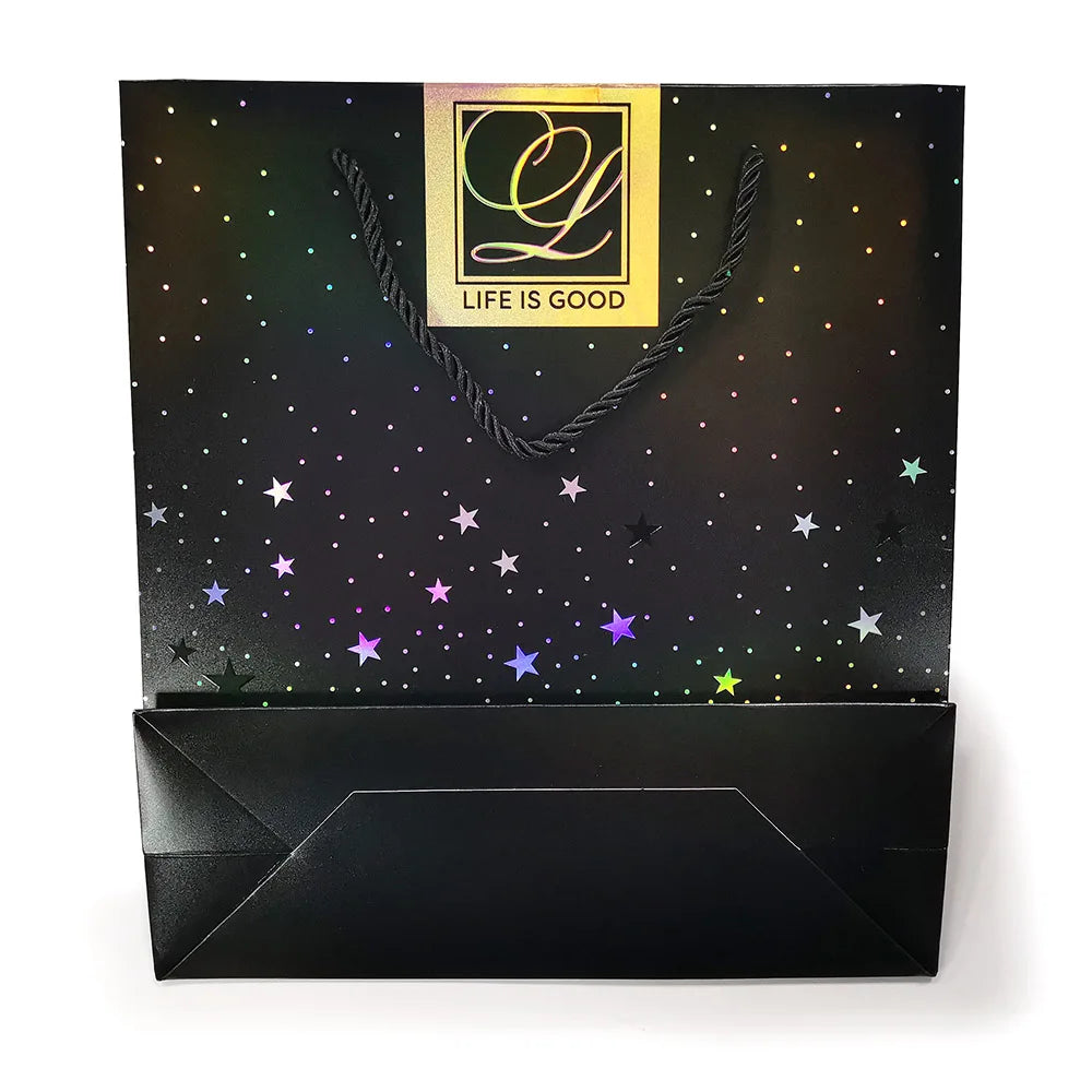 Wholesale Holographic Paper Hand Bag UV Embossed Foiled Star Dots for Thank You Wedding Shopping FSC Certificated Material