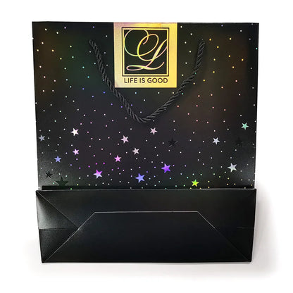 Wholesale Holographic Paper Hand Bag UV Embossed Foiled Star Dots for Thank You Wedding Shopping FSC Certificated Material