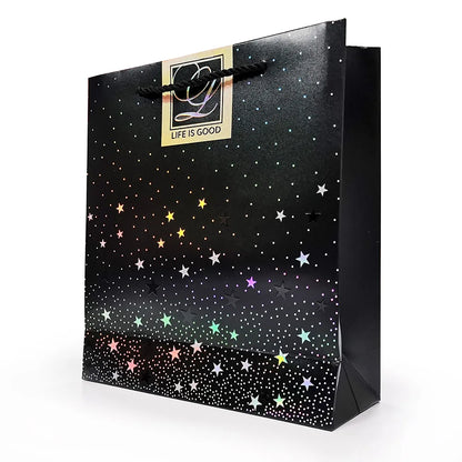 Wholesale Holographic Paper Hand Bag UV Embossed Foiled Star Dots for Thank You Wedding Shopping FSC Certificated Material