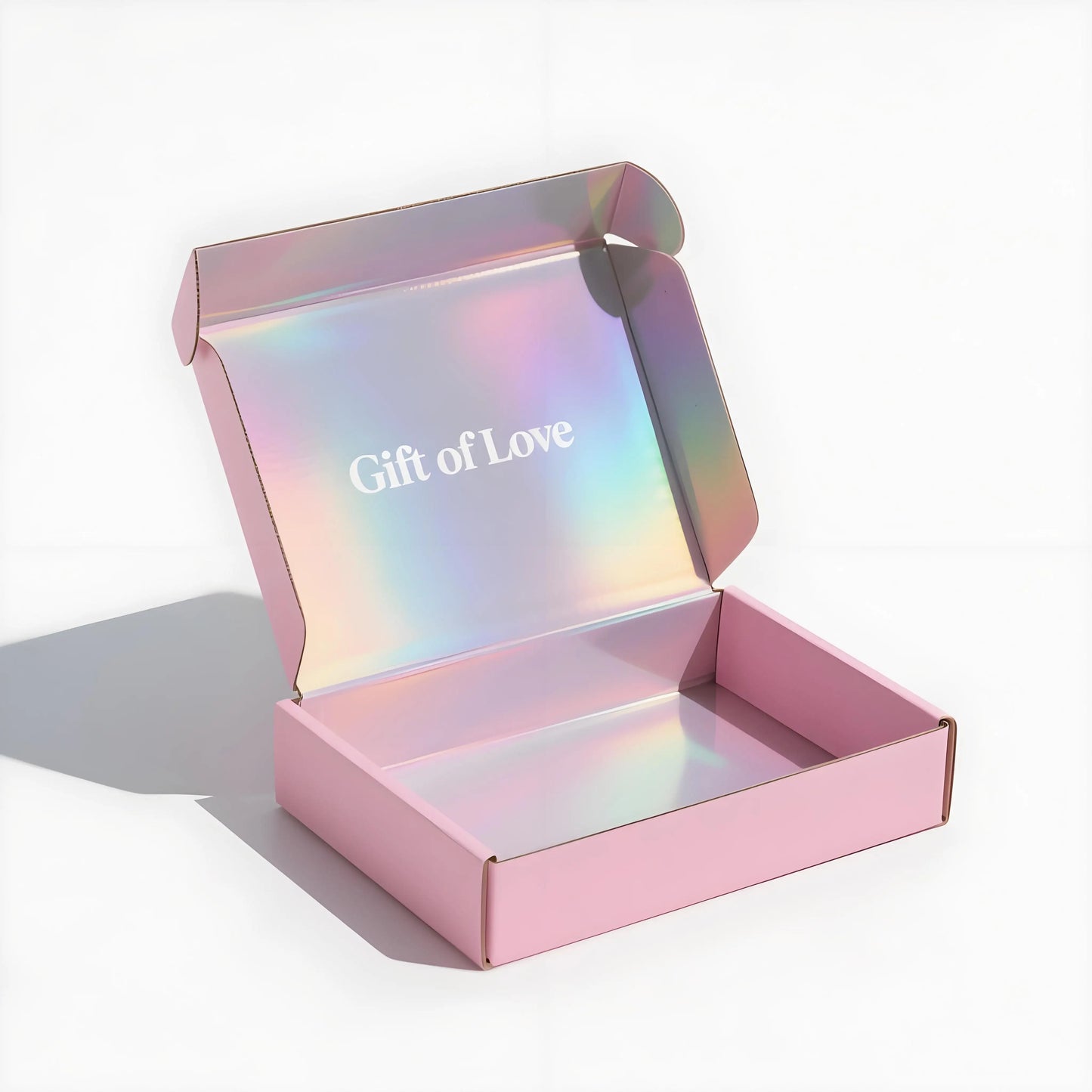 Custom Package Design Pink Holographic Mailer Box White Cardboard Laser Shipping Box for Cosmetic Gift FSC BSCI Certified Luxury