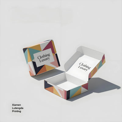Branded Custom Printed Packaging Boxes for Clothing Brand Patterned Colored Deep square Cube Style Shipping Postal Mailer Boxes