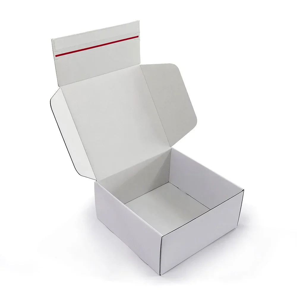White Kraft Paper Mailer Box Self-Seal Zipper Adhesive Strip Tape Shipping Corrugated Cardboard