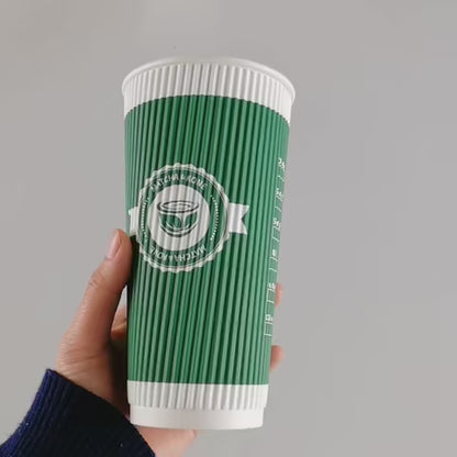 Custom Pattern Printed Paper Cup With Lid Disposable Single/Double Wall Food Grade Hot Coffee Tea Takeaway Cup Full Color Pattern Printing OEM Wholesale