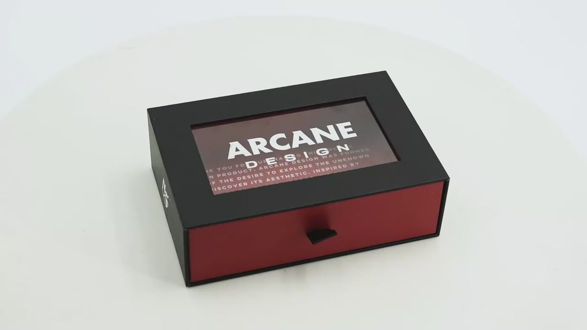 Custom Matte Black & Red Two-Tone Drawer Gift Box | Clear PVC Window & Full-Color Brand Text Print for Gaming Collectibles Tech Accessories & Creative Brand Packaging | MOQ 100 pcs