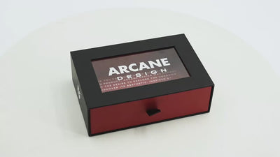 Custom Matte Black & Red Two-Tone Drawer Gift Box | Clear PVC Window & Full-Color Brand Text Print for Gaming Collectibles Tech Accessories & Creative Brand Packaging | MOQ 100 pcs