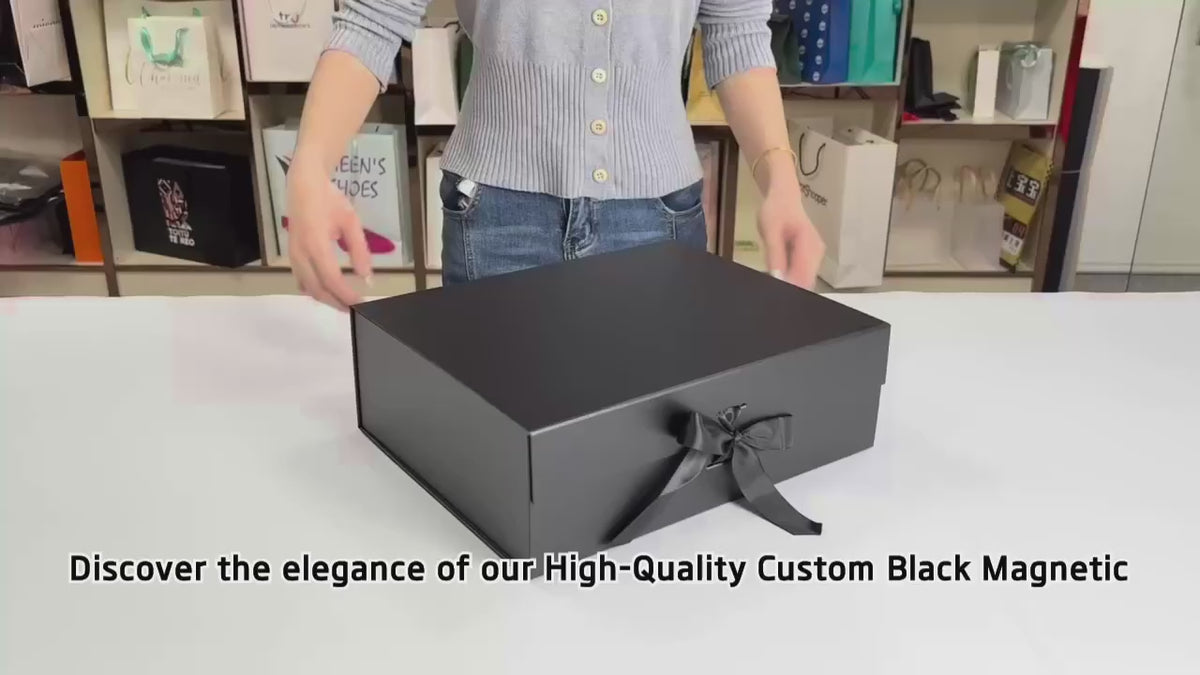 Custom Matte Black Magnetic Gift Box | Silver Logo & Satin Ribbon Bow Multi-Size for Apparel Beauty Jewelry Holiday & Corporate Gifts | MOQ 100 pcs