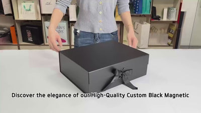 Custom Matte Black Magnetic Gift Box | Silver Logo & Satin Ribbon Bow Multi-Size for Apparel Beauty Jewelry Holiday & Corporate Gifts | MOQ 100 pcs