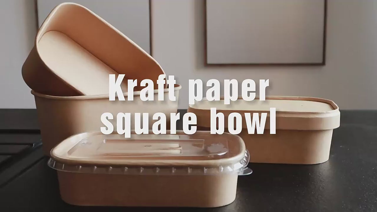 Custom Kraft Paper Square Food Containers with Lid | 500ml 650ml 750ml 1000ml Salad Lunch Box with Logo | MOQ 100 pcs