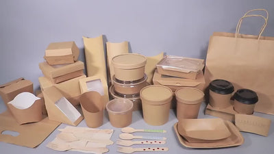 Custom Kraft Paper Takeout Packaging Full Set | Lunch Boxes Bowls Soup Cups Noodle Cups Bags & Tableware | MOQ 100 pcs