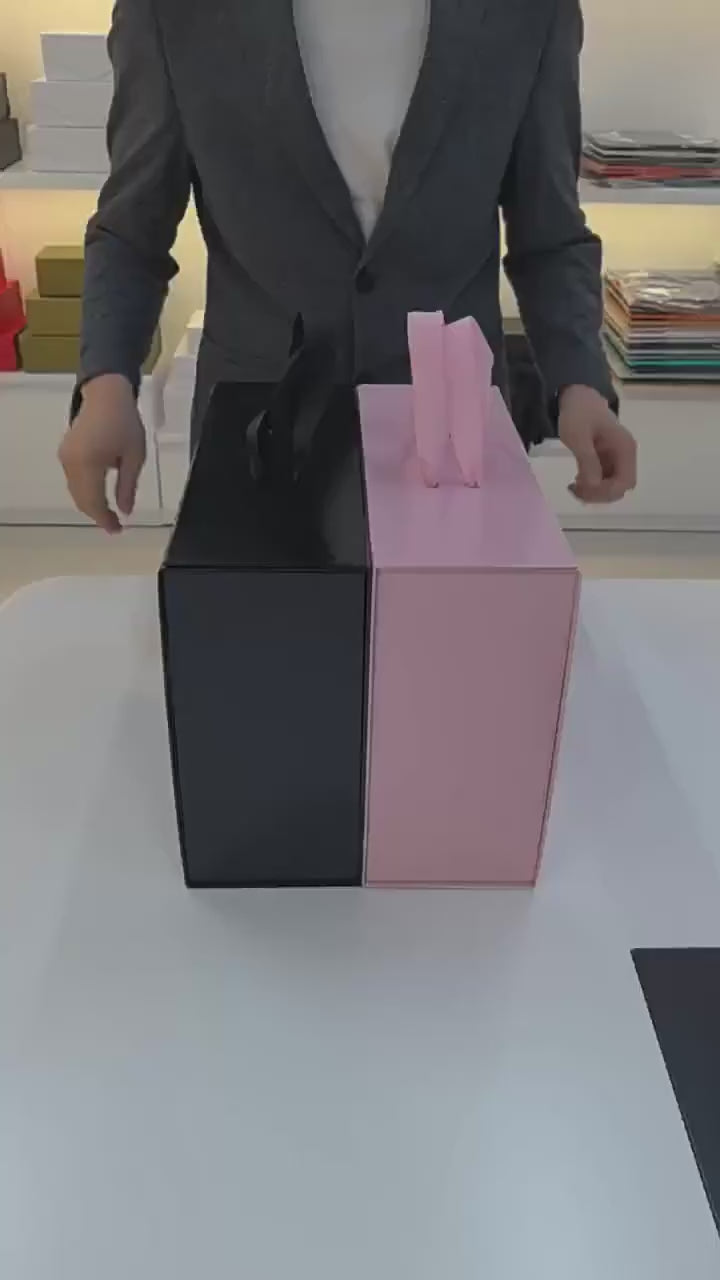 Custom Briefcase Style Foldable Gift Box | Leather Handle & Gold Clasp Multi-Color for Beauty Holiday Corporate & Luxury Retail Gifts | MOQ 100 pcs