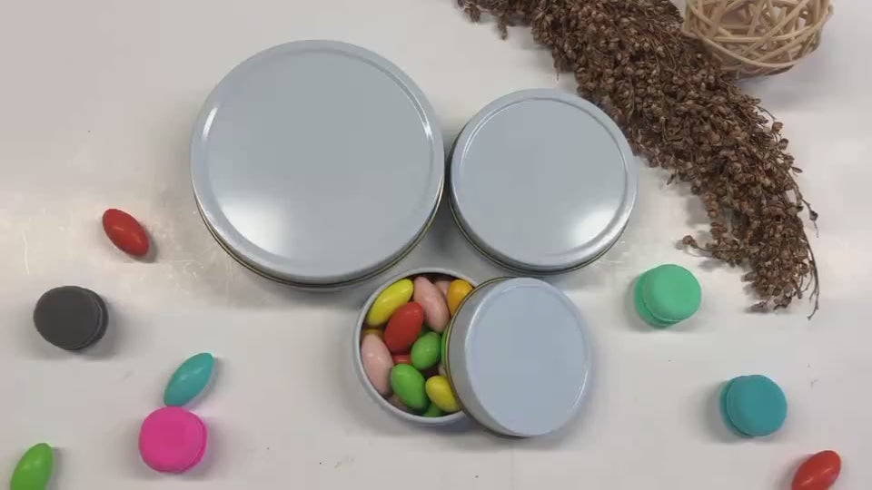 Custom Flat Round Tin Can | Multi-Color White Silver Rose Gold Green Black Press-On Lid Full-Color Print for Mint Candy Candle Lip Balm Skincare Eyeshadow & Small Brand Gift Tin | MOQ 100 pcs